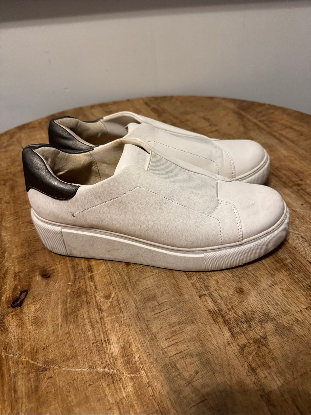 Susina White Slip-On Platform Sneakers with Black Heel Accent